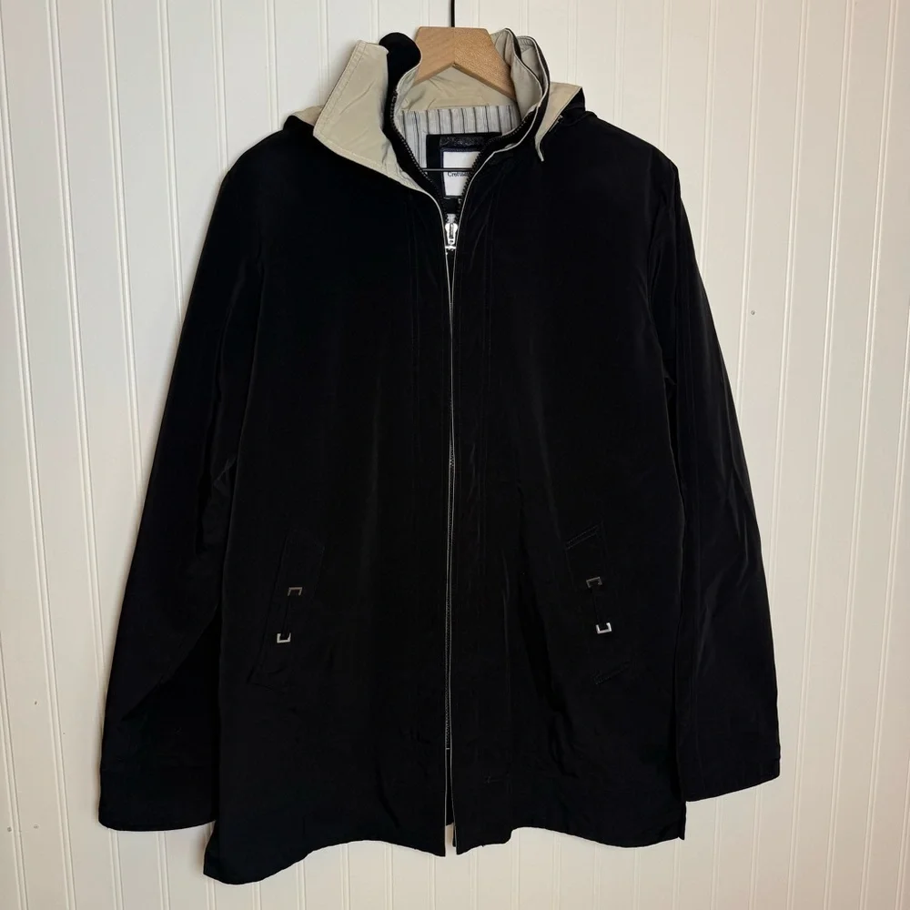 Croft & Barrow Black Winter Coat Cream Lined Neckline & Hood Women’s Size Medium